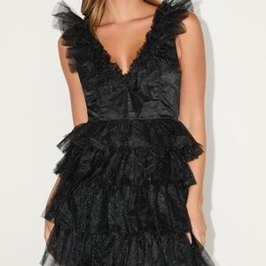 Lulus Striking Sensation Black Tulle Tiered Ruffled Mini Dress - Size XS